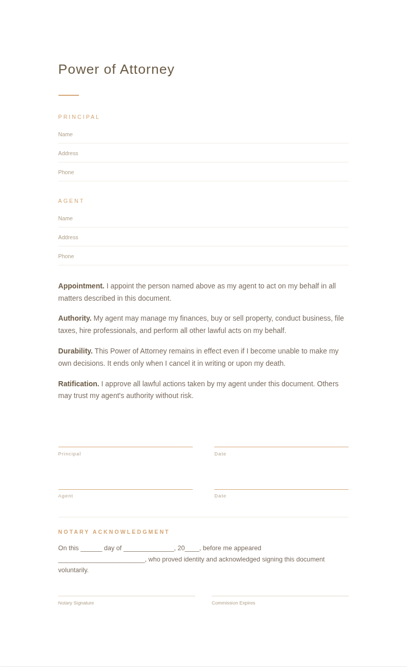Zen Minimalist Power of Attorney
